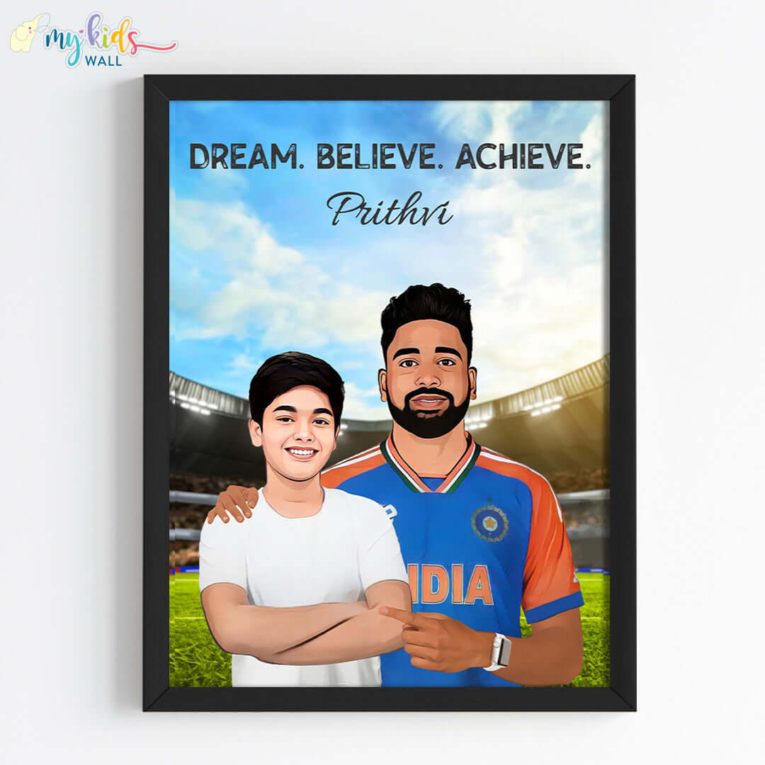 Cricket Champ with Mohammed Siraj Personalized Portrait (Framed)