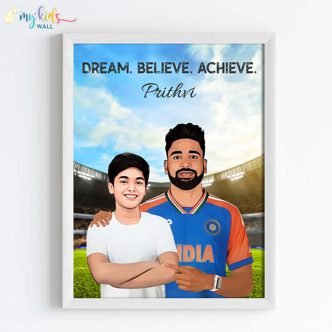Cricket Champ with Mohammed Siraj Personalized Portrait (Framed)