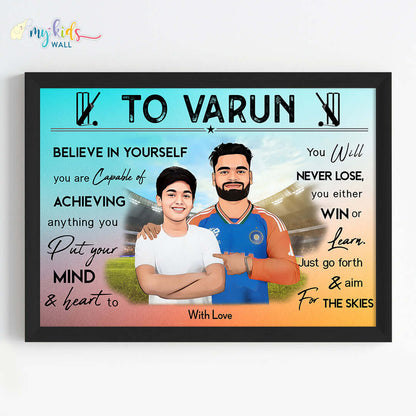 Cricket Champ with Rinku Singh Personalized Motivational Portrait (Framed)