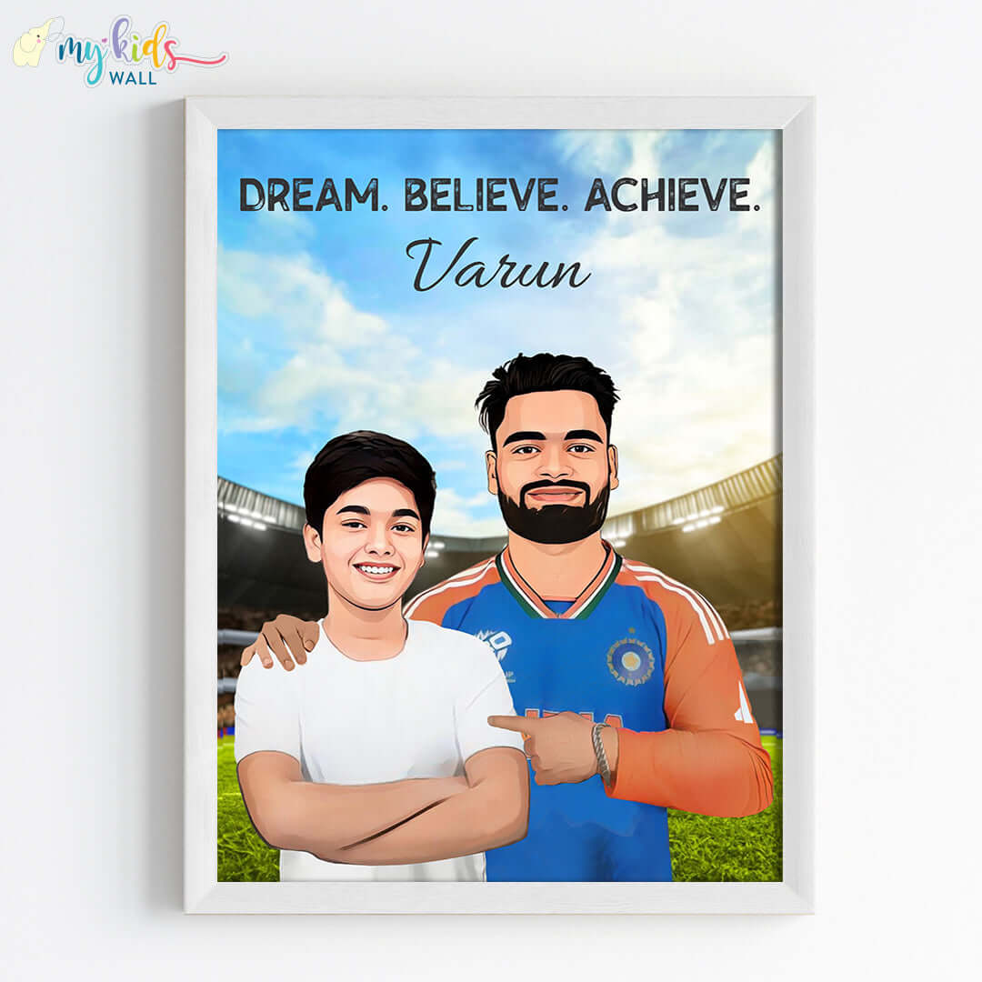Cricket Champ with Rinku Singh Personalized Portrait (Framed)