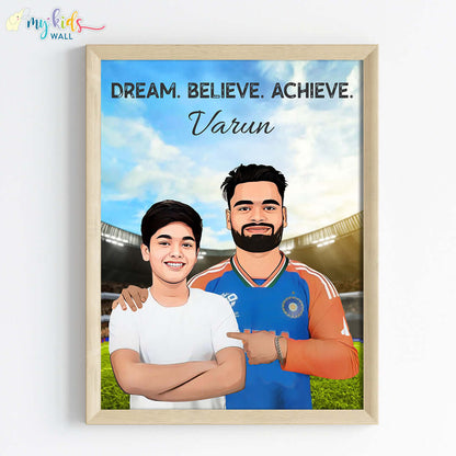 Cricket Champ with Rinku Singh Personalized Portrait (Framed)