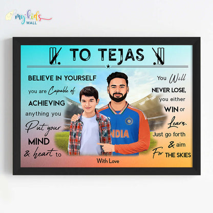 Cricket Champ with Rishabh Pant Personalized Motivational Portrait (Framed) New