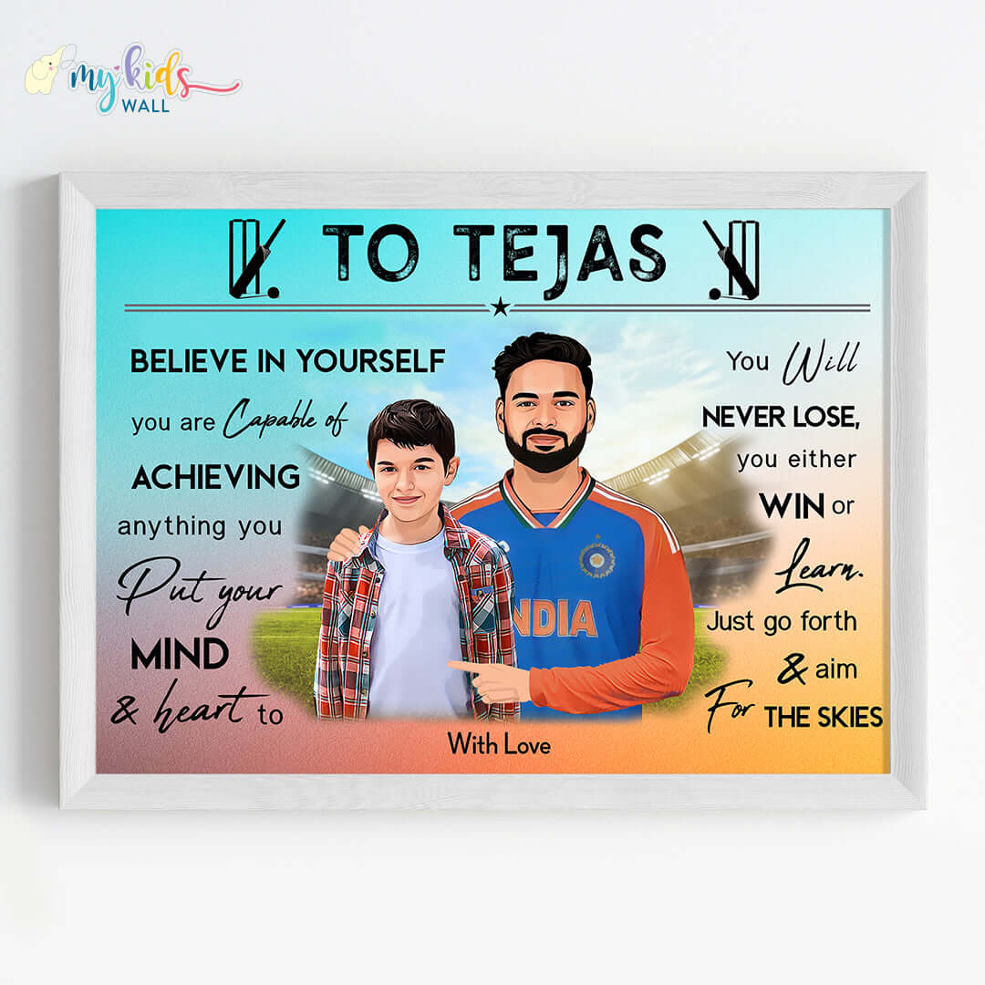 Cricket Champ with Rishabh Pant Personalized Motivational Portrait (Framed) New