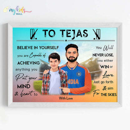 Cricket Champ with Rishabh Pant Personalized Motivational Portrait (Framed) New