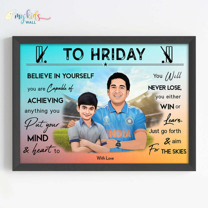 Cricket Champ with Sachin Tendulkar Personalized Motivational Portrait (Framed)