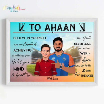 Cricket Champ with Sanju Samson Personalized Motivational Portrait (Framed)