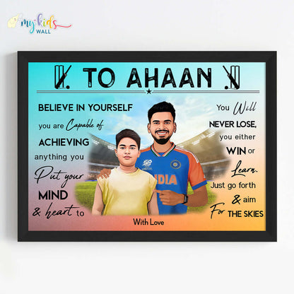 Cricket Champ with Shreyas Iyer Personalized Motivational Portrait (Framed)