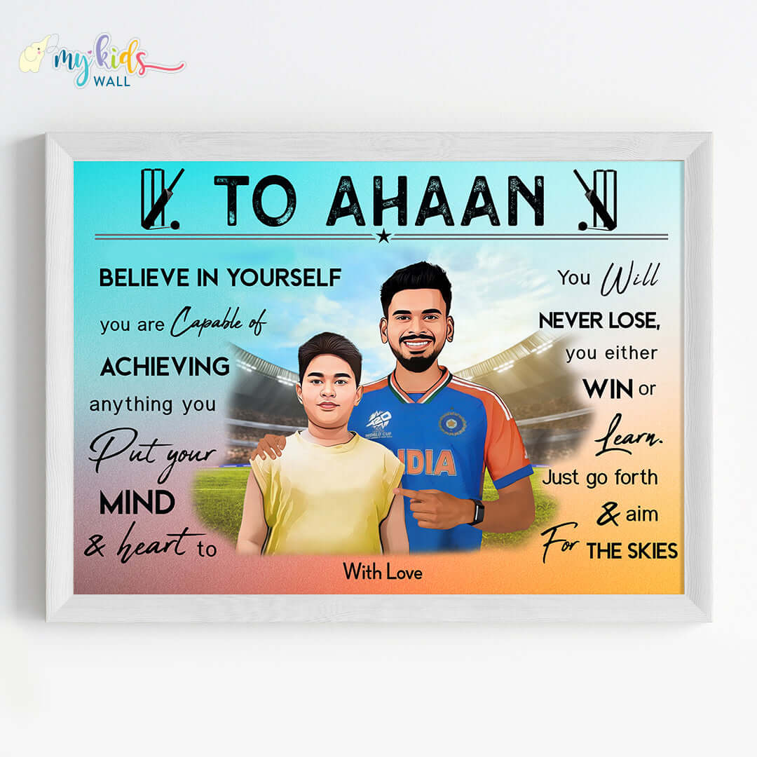 Cricket Champ with Shreyas Iyer Personalized Motivational Portrait (Framed)