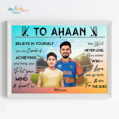 Cricket Champ with Shreyas Iyer Personalized Motivational Portrait (Framed)