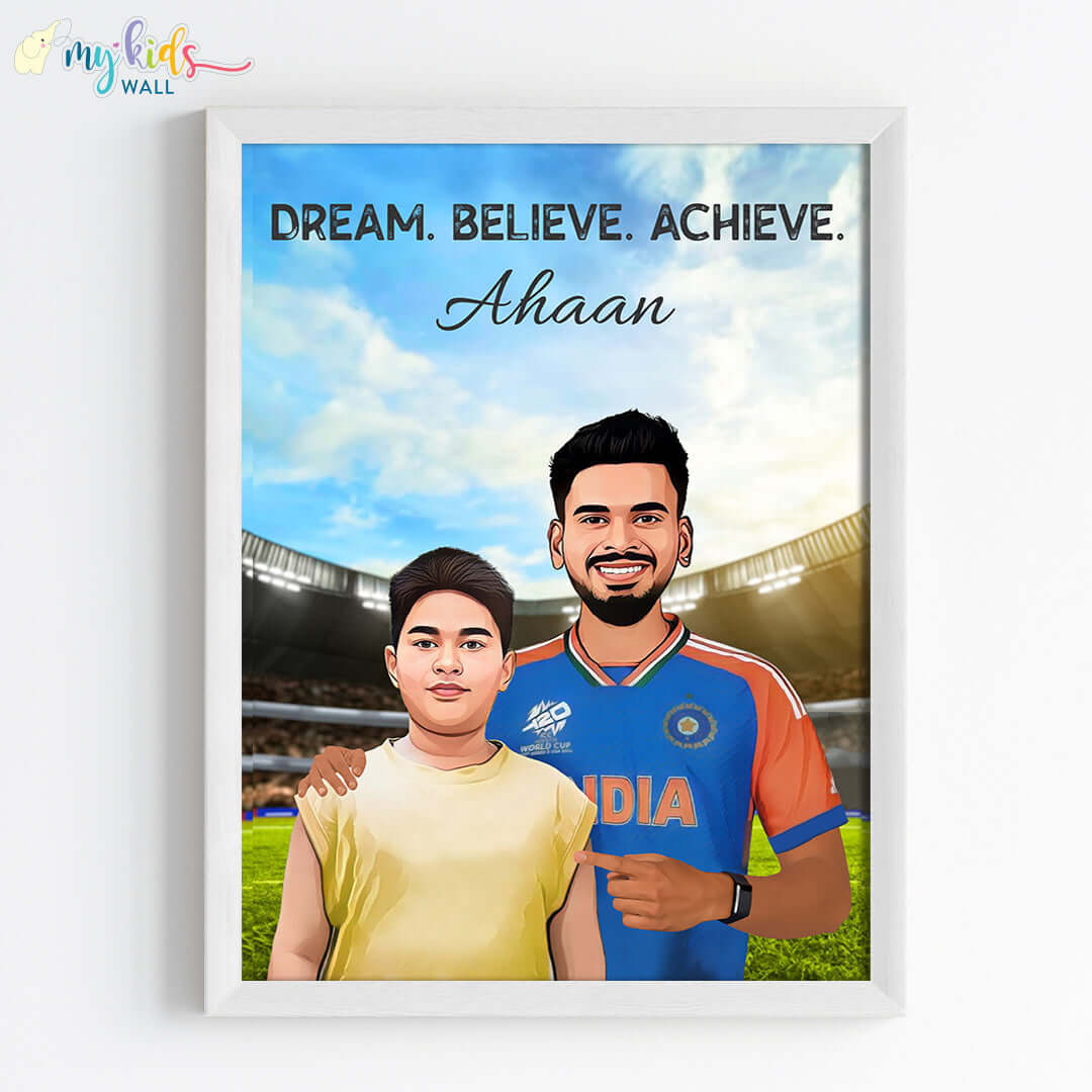 Cricket Champ with Shreyas Iyer Personalized Portrait (Framed)