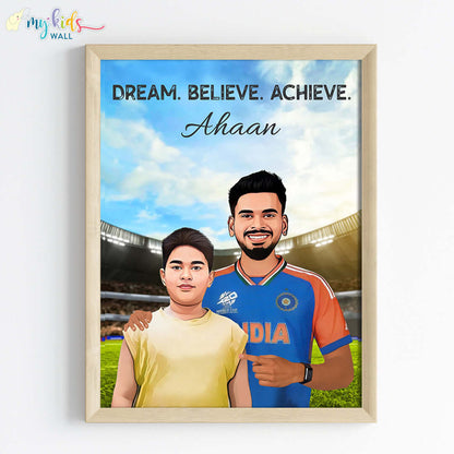 Cricket Champ with Shreyas Iyer Personalized Portrait (Framed)
