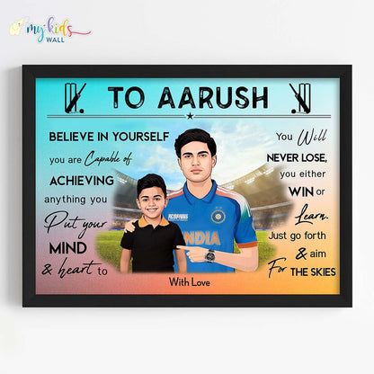 Cricket Champ with Shubman Gill Personalized Motivational Portrait (Framed)