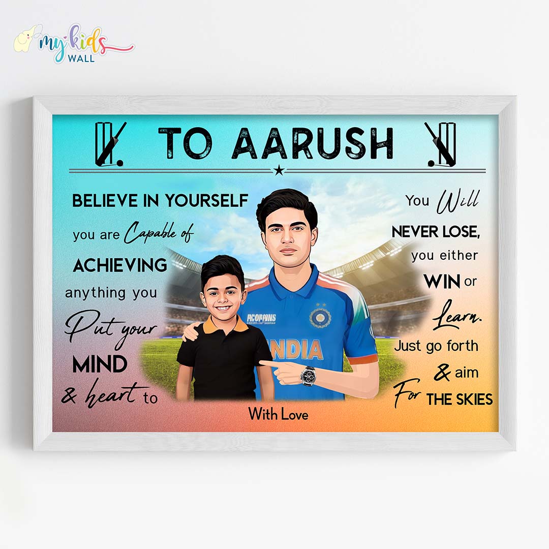 Cricket Champ with Shubman Gill Personalized Motivational Portrait (Framed)
