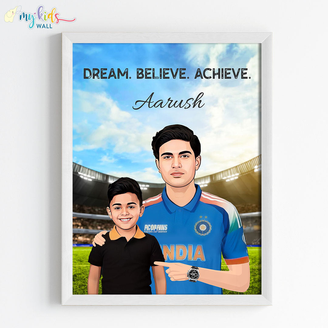 Cricket Champ with Shubman Gill Personalized Portrait (Framed)