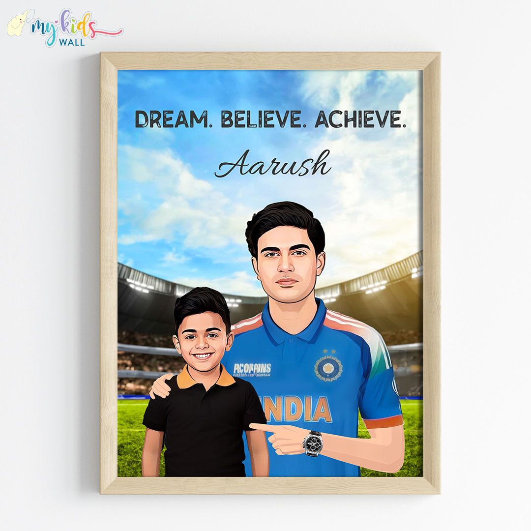 Cricket Champ with Shubman Gill Personalized Portrait (Framed)