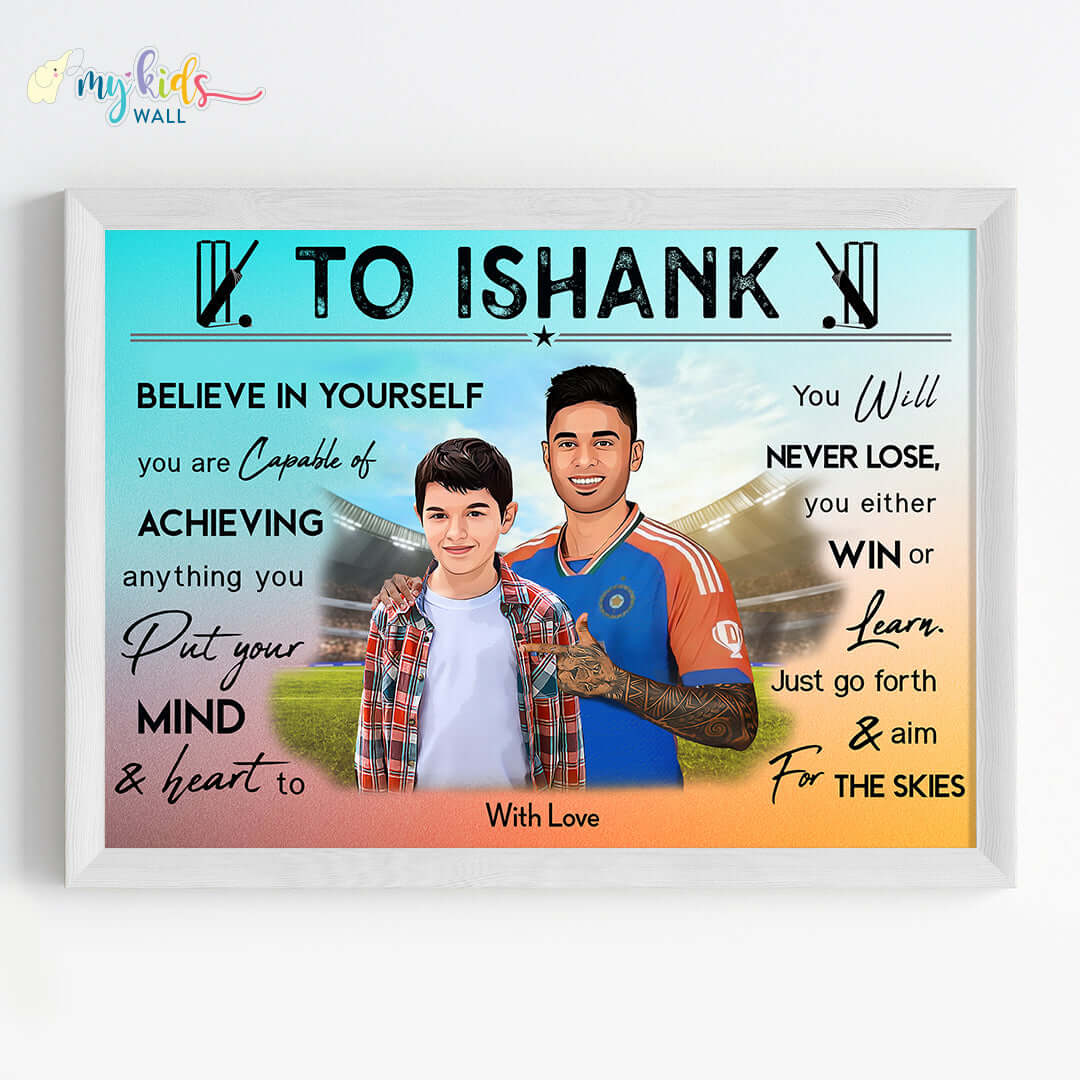 Cricket Champ with Suryakumar Yadav Personalized Motivational Portrait (Framed) New