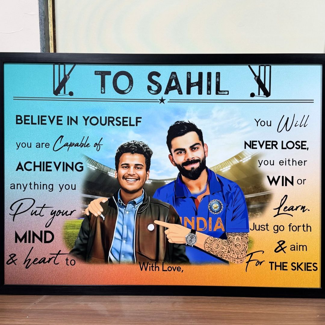Cricket Champ with Virat Kohli Personalized Motivational Portrait (Framed)