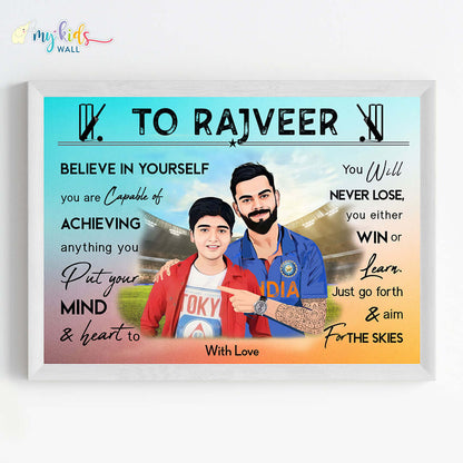 Cricket Champ with Virat Kohli Personalized Motivational Portrait (Framed)