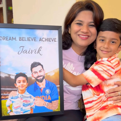 Cricket Champ with Virat Kohli Personalized Portrait (Framed)