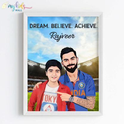 Cricket Champ with Virat Kohli Personalized Portrait (Framed)