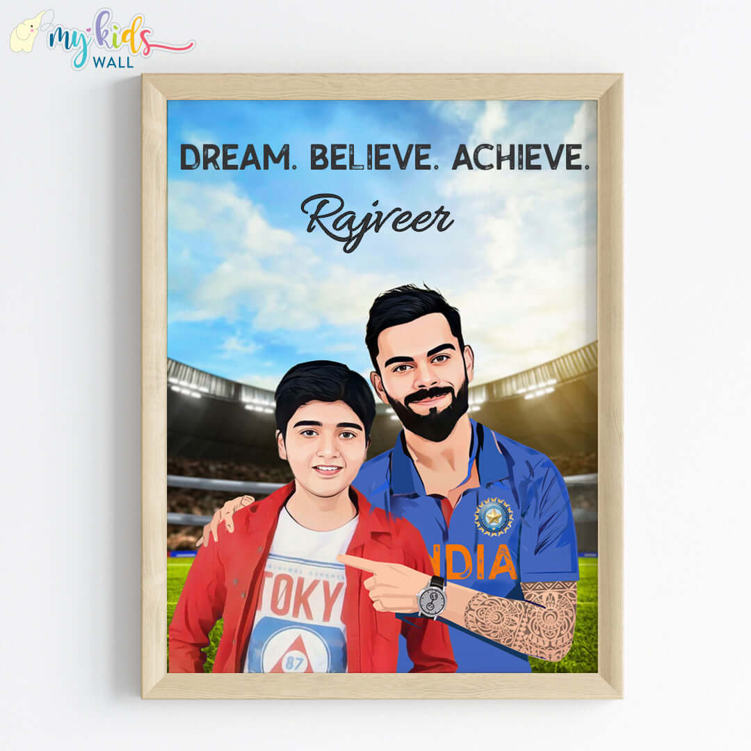 Cricket Champ with Virat Kohli Personalized Portrait (Framed)