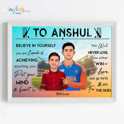 Cricket Champ with Yashasvi Jaiswal Personalized Motivational Portrait (Framed)