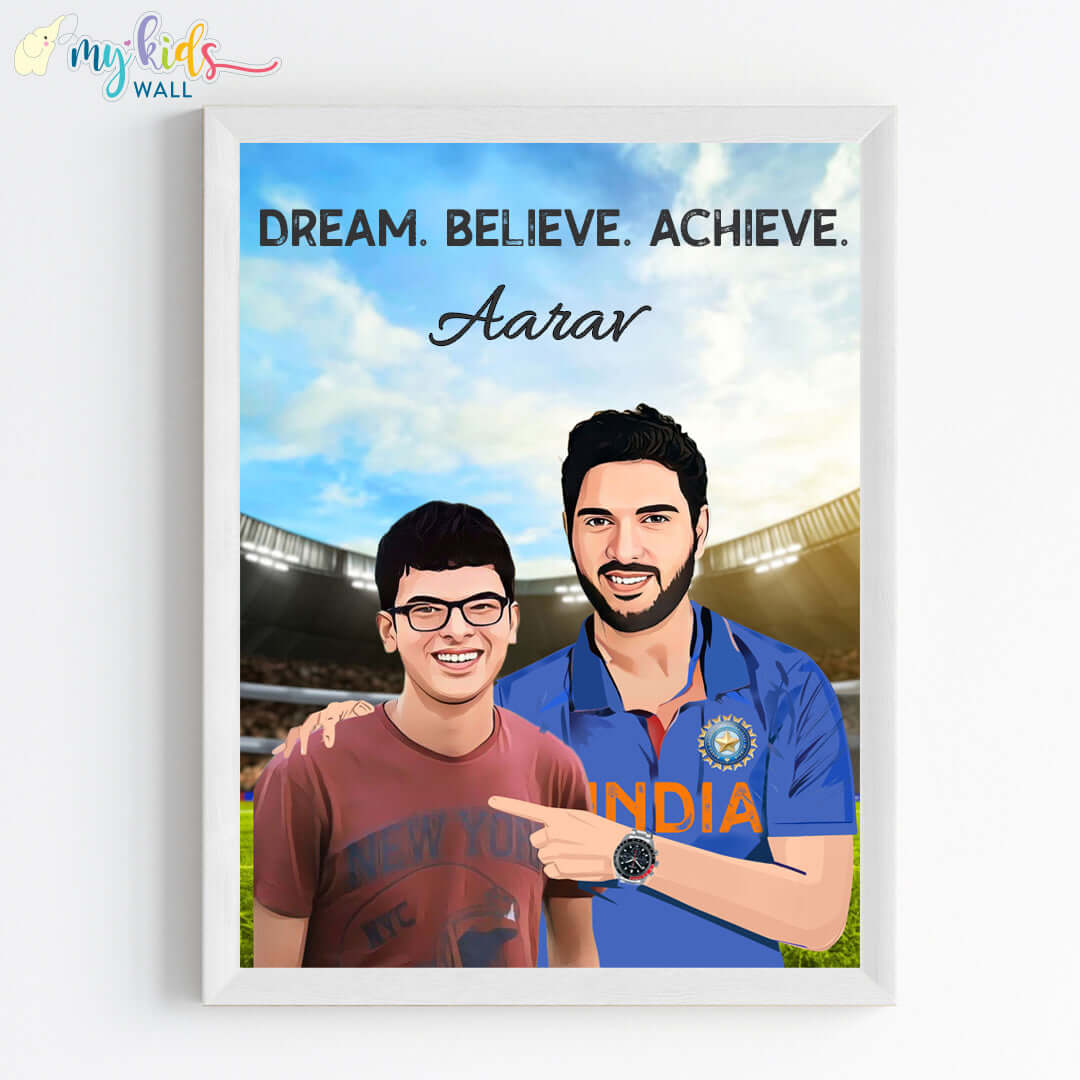 Cricket Champ with Yuvraj Singh Personalized Portrait (Framed)