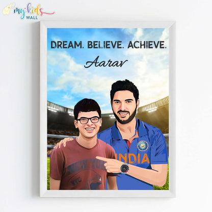 Cricket Champ with Yuvraj Singh Personalized Portrait (Framed)