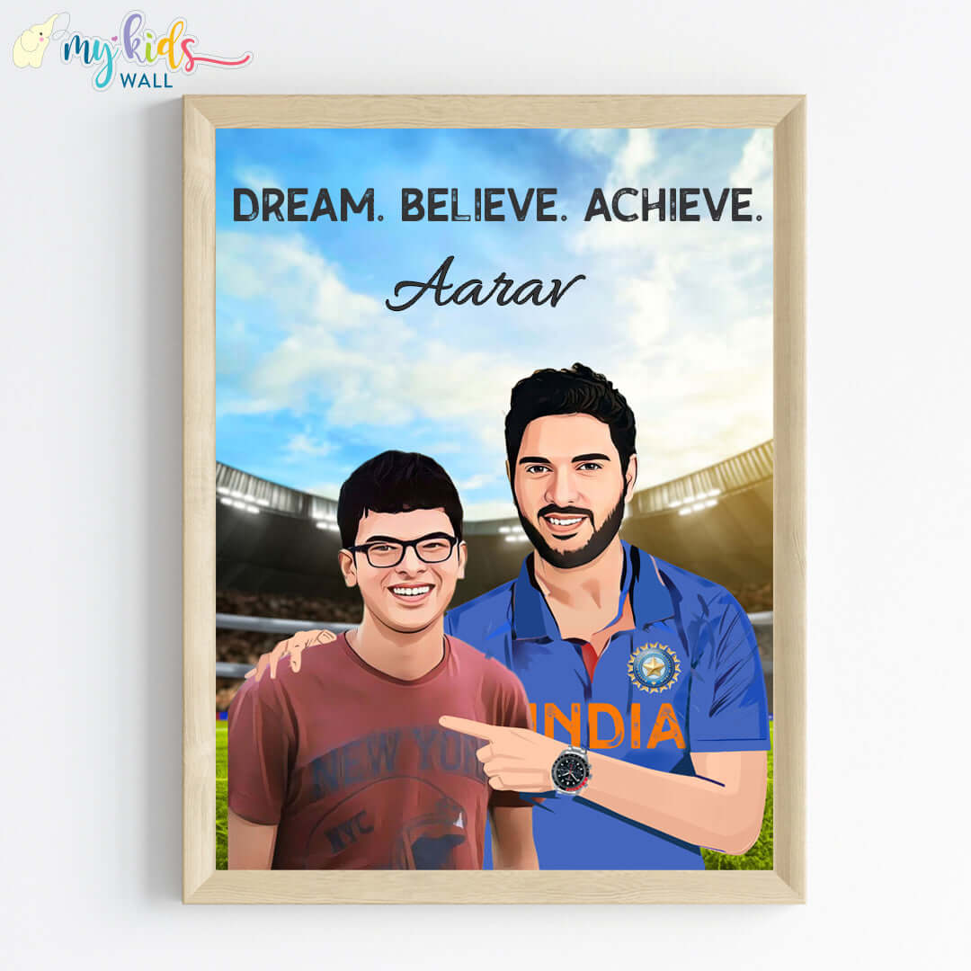 Cricket Champ with Yuvraj Singh Personalized Portrait (Framed)