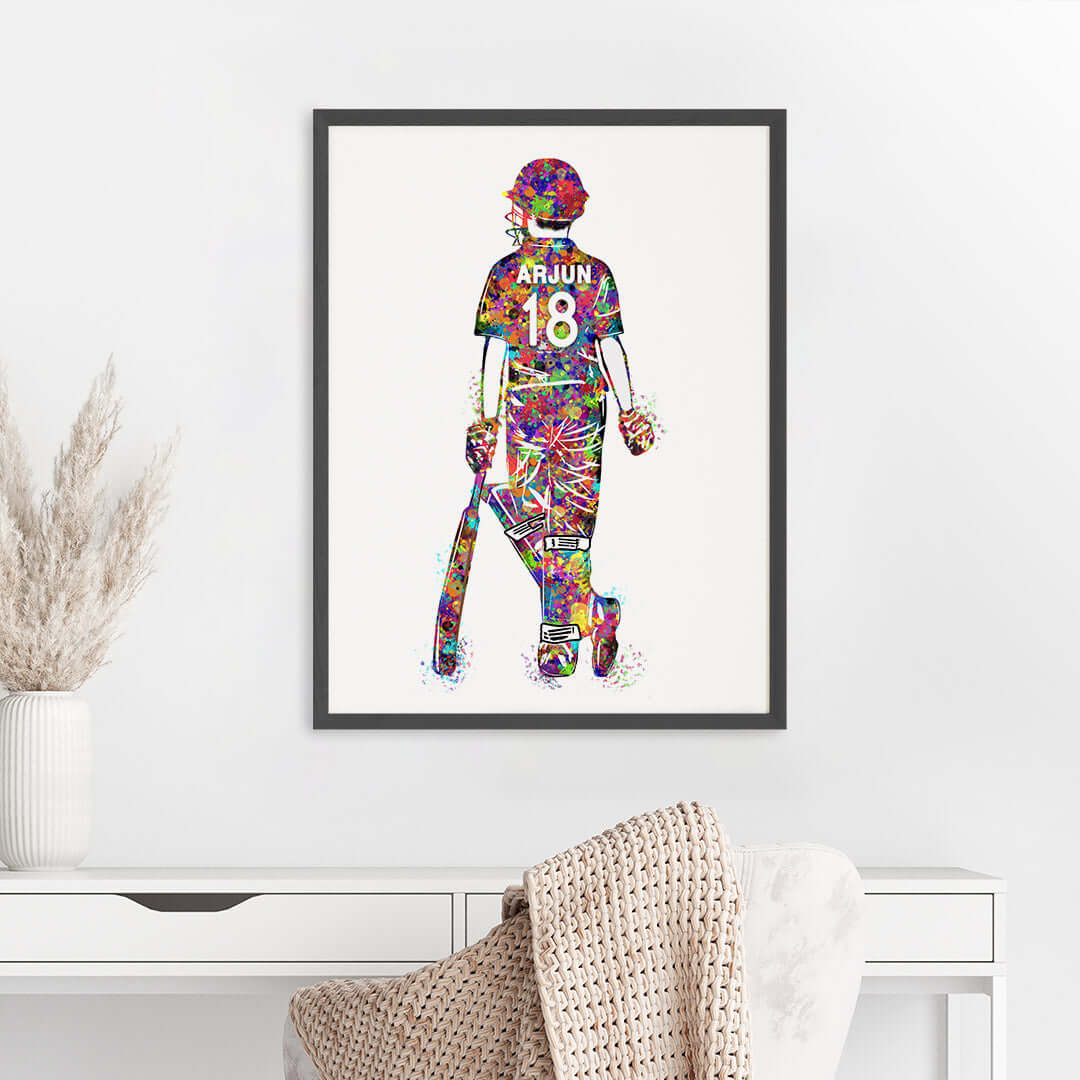 Cricket Player Boy Personalised Wall Art (Big Frame)