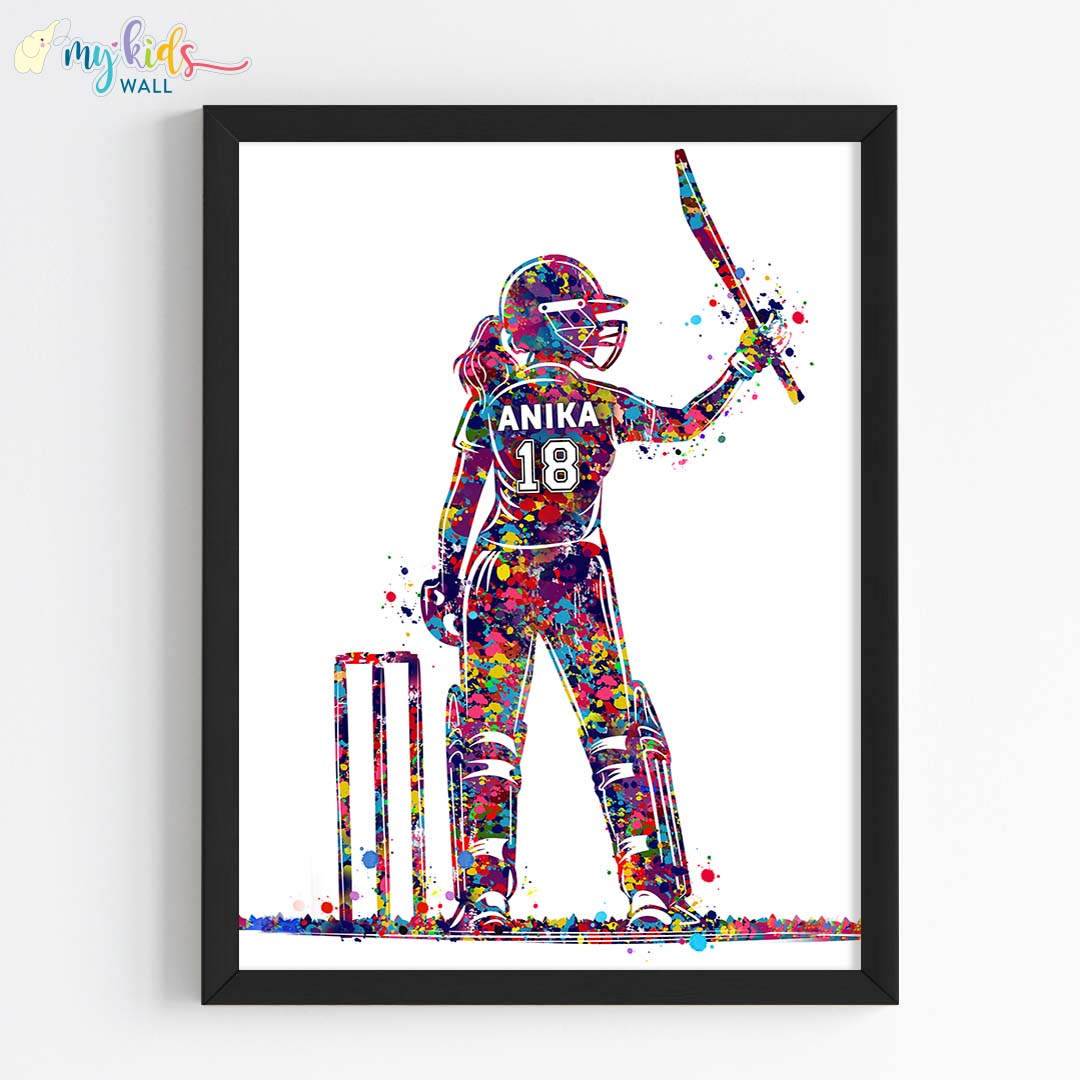 Best Cricket Batsman Girl Personalized Wall Art (Framed)