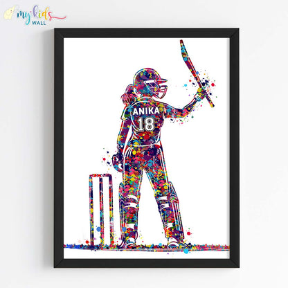Best Cricket Batsman Girl Personalized Wall Art (Framed)