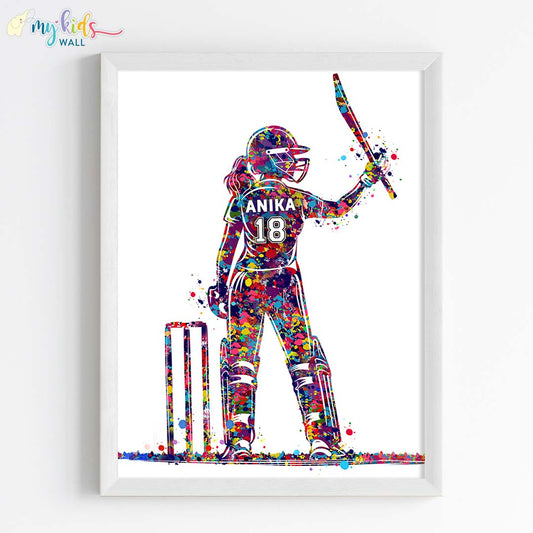 Best Cricket Batsman Girl Personalized Wall Art (Framed)