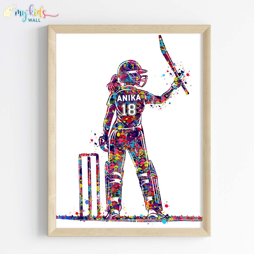 Best Cricket Batsman Girl Personalized Wall Art (Framed)