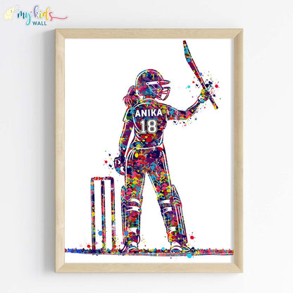 Best Cricket Batsman Girl Personalized Wall Art (Framed)