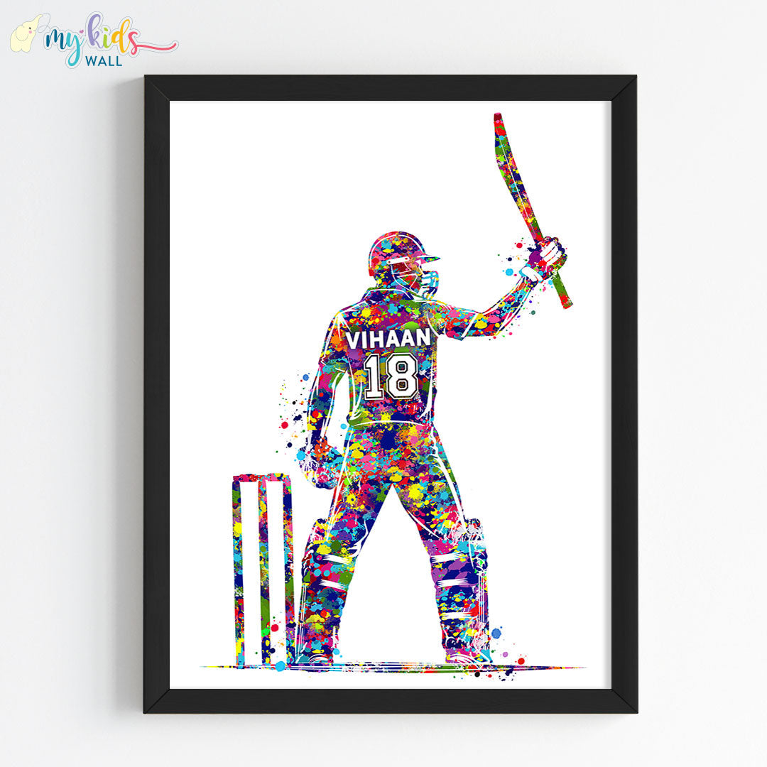 Best Cricket Batsman Boy Personalized Wall Art (Framed)