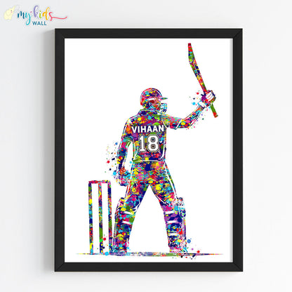 Best Cricket Batsman Boy Personalized Wall Art (Framed)