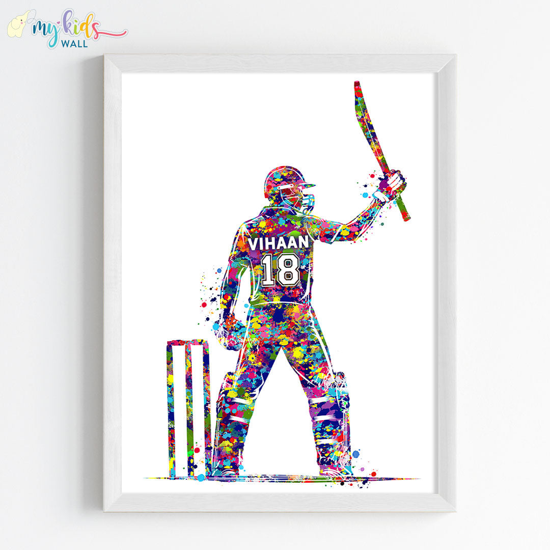 Best Cricket Batsman Boy Personalized Wall Art (Framed)