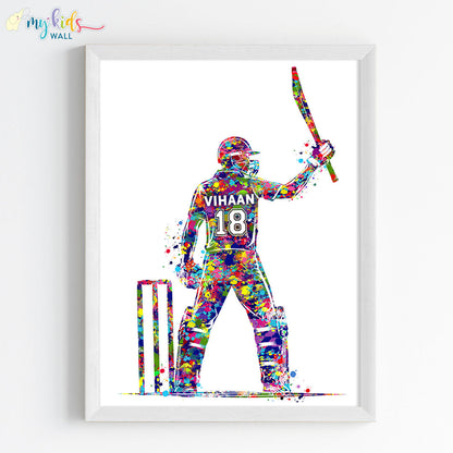 Best Cricket Batsman Boy Personalized Wall Art (Framed)