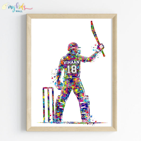 Best Cricket Batsman Boy Personalized Wall Art (Framed)