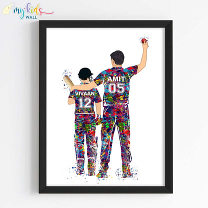 Cricketer Father & Son Personalized Wall Art (Framed)