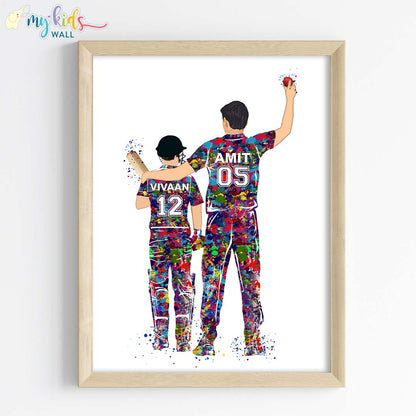 Cricketer Father & Son Personalized Wall Art (Framed)