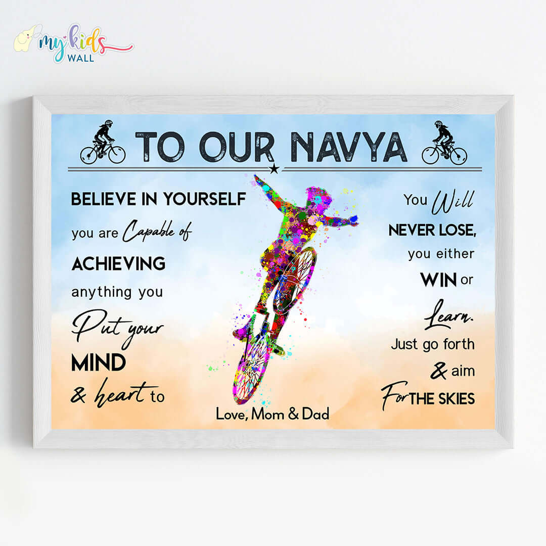 Cycling Girl Multicolor Personalized Motivational Wall Art (Framed)