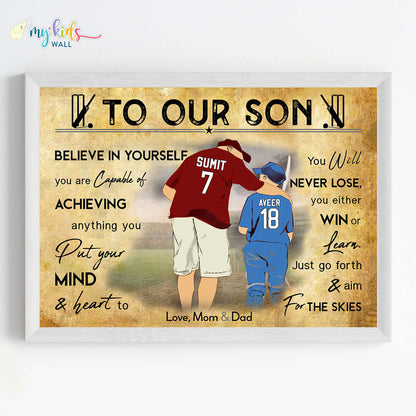 Dad & Son Cricket Personalized Motivational Wall Art (Framed) New