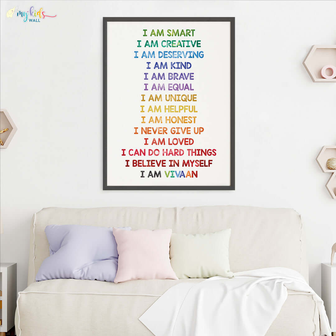 Daily Positive Affirmations Watercolor Personalized Wall Art (Big Frame)