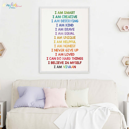 Daily Positive Affirmations Watercolor Personalized Wall Art (Big Frame)