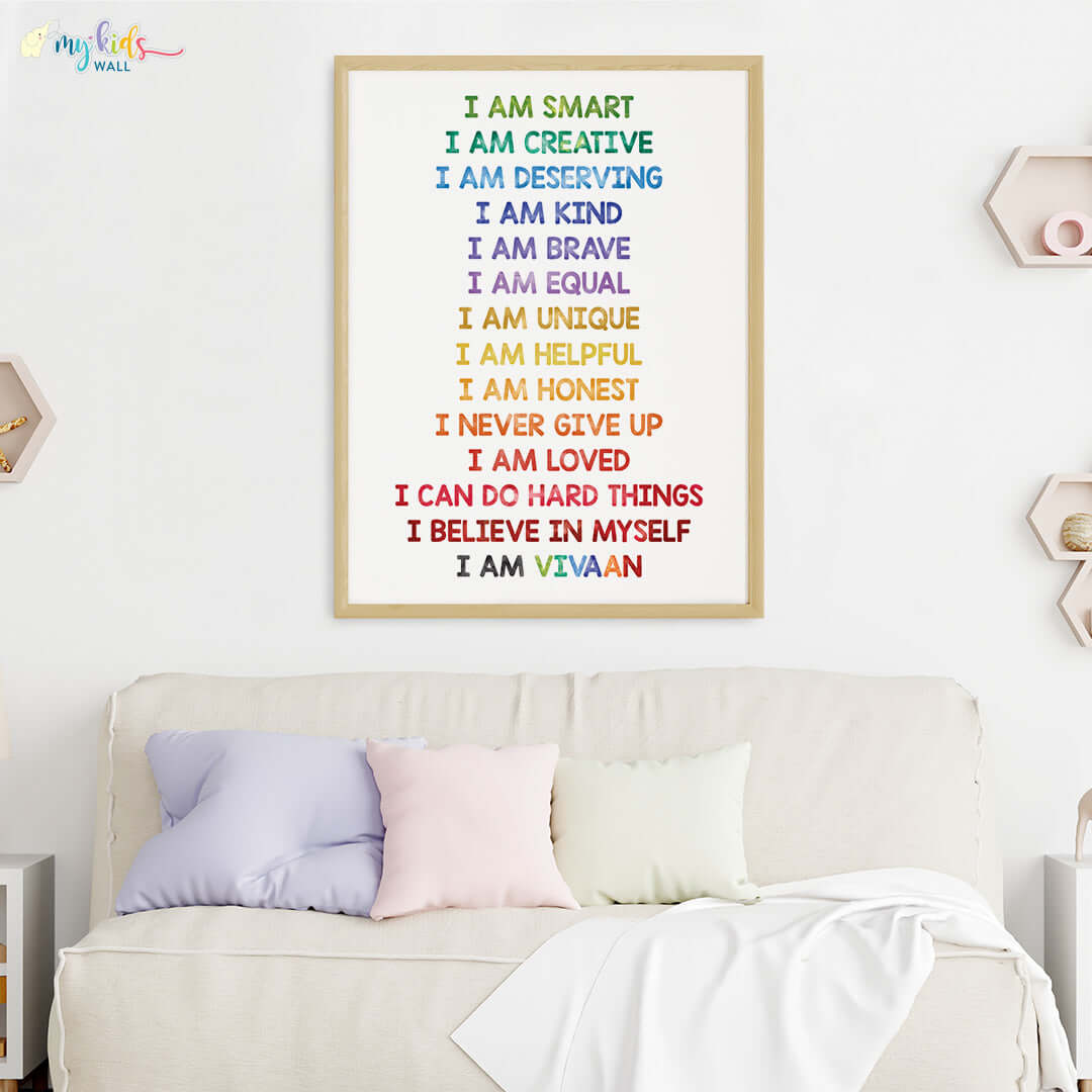 Daily Positive Affirmations Watercolor Personalized Wall Art (Big Frame)