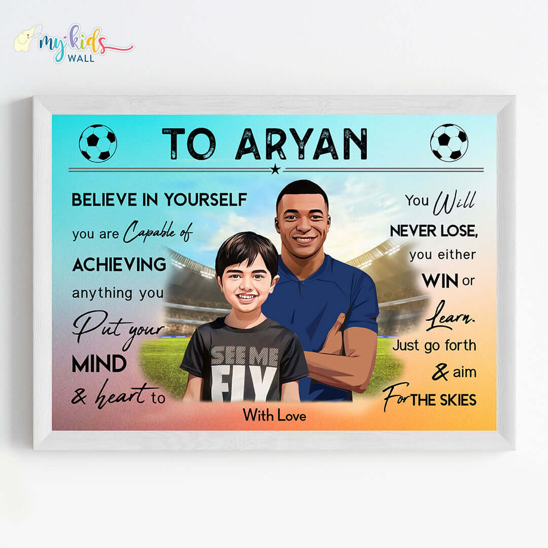 Football Champ with Mbappe Personalized Motivational Portrait (Framed)