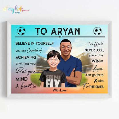 Football Champ with Mbappe Personalized Motivational Portrait (Framed)