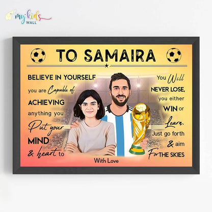Football Champ with Messi Personalized Motivational Portrait (Framed)